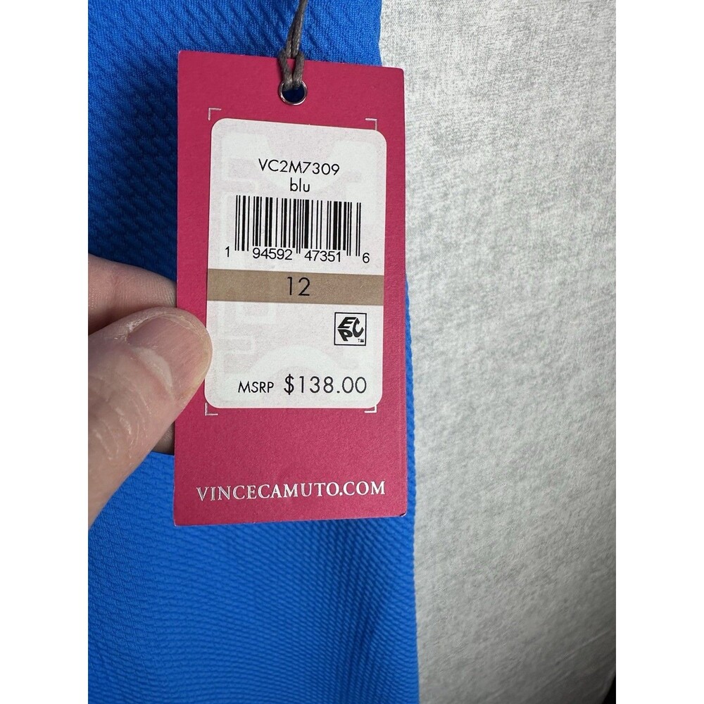 NWT Vince Camuto Sheath Dress Size 12 Vibrant Blue/White Retro Embroidered - Picture 2 of 6